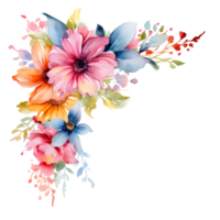 bunt Aquarell Blumen rahmen, botanisch Vorlage zum Karten und Einladungen. ai generiert png