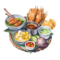 japanese and korean food, watercolor set. png