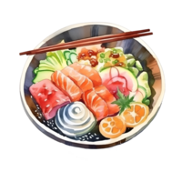 japanisch und Koreanisch Essen, Aquarell Satz. ai generiert png