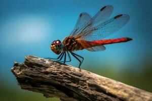 red dragonfly perched on stalk. AI Genrated photo