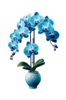 Beautiful blue orchid flower in ceramic pot. ai generated png