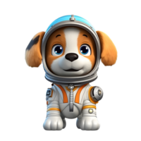 3d carino cane portafortuna indossare astronauta costume. ai generato png