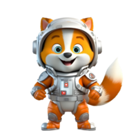3d süß Fuchs Maskottchen tragen Astronaut Kostüm. ai generiert png
