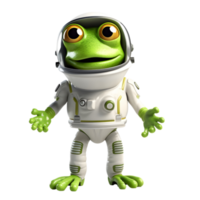 3d süß Frosch Maskottchen tragen Astronaut Kostüm. ai generiert png