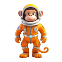 3d linda mono mascota vistiendo astronauta traje. ai generado png