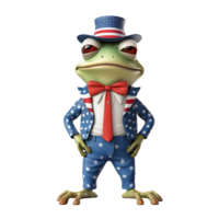 3d Frosch Maskottchen tragen Onkel Sam Kostüm. amerikanisch Unabhängigkeit Tag 4 .. von Juli. ai generiert png