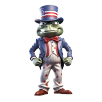 3d frog mascot wear uncle sam costume. american independence day 4th of july. ai generated png