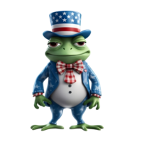 3d frog mascot wear uncle sam costume. american independence day 4th of july. ai generated png