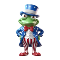 3d frog mascot wear uncle sam costume. american independence day 4th of july. ai generated png