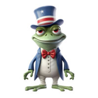 3d rana mascota vestir tío sam traje. americano independencia día 4to de julio. ai generado png