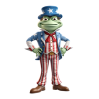 3d frog mascot wear uncle sam costume. american independence day 4th of july. ai generated png