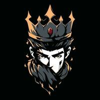 Rey corona cabeza mascota logo para deporte Rey corona camiseta diseño. Rey corona logo. Rey corona pegatina vector