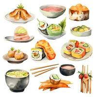 japanese and korean food, watercolor set. ai generated photo