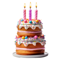kleurrijk verjaardag taart met hagelslag en kaarsen. ai gegenereerd png