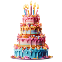 Colorful birthday cake with sprinkles and candles. ai generated png