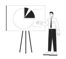 Speaker spokesman giving corporate presentation flat line black white vector character. Editable outline full body person on white. Simple cartoon isolated spot illustration for web graphic design