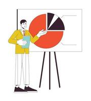 Spokesperson giving presentation flat line color vector character. Editable outline full body person on white. Seminar sales meeting simple cartoon spot illustration for web graphic design
