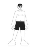 Eyeglasses asian man in swimwear standing monochromatic flat vector character. Public swimming pool. Editable thin line full body person on white. Simple bw cartoon spot image for web graphic design