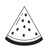 Watermelon slice monochrome flat vector object. Picnic snack at summer. Vegan cuisine. Editable black and white thin line icon. Simple cartoon clip art spot illustration for web graphic design