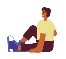 African american smiling man sitting leisurely semi flat colorful vector character. Happy guy in sneakers. Editable full body person on white. Simple cartoon spot illustration for web graphic design