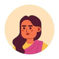 Serious adult indian woman semi flat vector character head. Editable cartoon avatar icon. Curly hair brunette in sari. Face emotion. Colorful spot illustration for web graphic design, animation