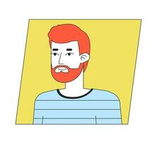 Young caucasian red-haired man flat color cartoon avatar icon. Editable 2D user portrait linear illustration. Isolated vector face profile clipart. Userpic, person head and shoulders