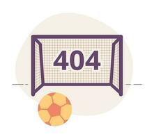 Football pitch and gate error 404 flash message. Kicking ball into gates. Empty state ui design. Page not found popup cartoon image. Vector flat illustration concept on white background