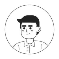 joven caucásico hombre monocromo plano lineal personaje cabeza. editable dibujos animados avatar icono. contento morena chico. cara emoción. vistoso Mancha ilustración para web gráfico diseño, animación vector