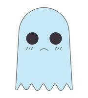 Unhappy cute ghost flat line color isolated vector object. Editable clip art image on white background. Simple outline cartoon spot illustration for web design
