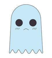 Unhappy cute ghost flat line color isolated vector object. Editable clip art image on white background. Simple outline cartoon spot illustration for web design