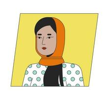 Cute woman in hijab flat color cartoon avatar icon. Young adult muslim female. Editable 2D user portrait linear illustration. Isolated vector face profile clipart. Userpic, person head and shoulders