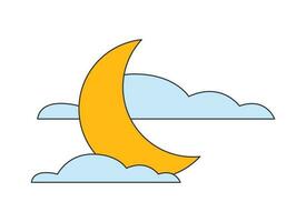 Moonlit night flat line color isolated vector object. Crescent covered by clouds. Editable clip art image on white background. Simple outline cartoon spot illustration for web design