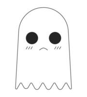 Unhappy cute ghost flat monochrome isolated vector object. Editable black and white line art drawing. Simple outline spot illustration for web graphic design