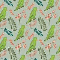 Hand drawn bird pattern on flower and leaves background vector