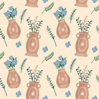 hand drawn flower and vase seamless pattern vector