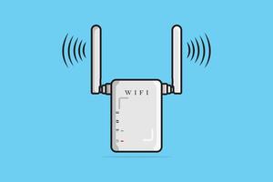 Wireless Wifi Router Device vector illustration. Technology object icon concept. Modem internet router technology device vector design on blue background with shadow.