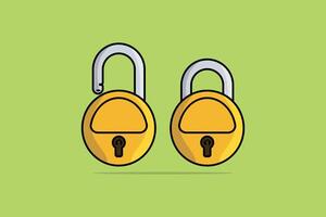 Padlock unlocked and locked vector illustration. Technology and Home safety objects icon concept. Symbol protection and secure.