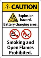 Caution Sign Explosion Hazard, Battery Charging Area, Smoking And Open Flames Prohibited vector