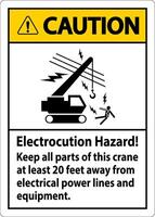 Caution Sign Electrocution Hazard, Keep All Parts Of This Crane At Least 20 Feet Away From Electrical Power Lines And Equipment vector