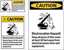 precaución firmar electrocución peligro, mantener todas partes de esta grua a menos 20 pies lejos desde eléctrico poder líneas y equipo vector