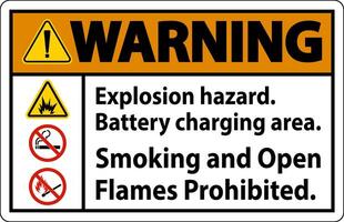 Warning Sign Explosion Hazard, Battery Charging Area, Smoking And Open Flames Prohibited vector