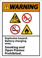 Warning Sign Explosion Hazard, Battery Charging Area, Smoking And Open Flames Prohibited vector