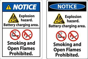 Notice Sign Explosion Hazard, Battery Charging Area, Smoking And Open Flames Prohibited vector