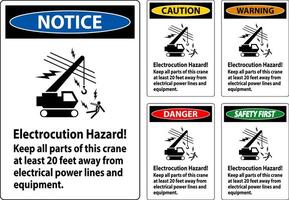 Caution Sign Electrocution Hazard, Keep All Parts Of This Crane At Least 20 Feet Away From Electrical Power Lines And Equipment vector