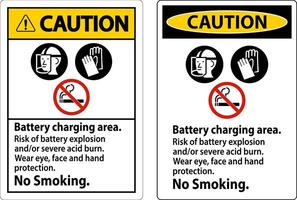 Caution Sign Battery Charging Area, Risk of Battery Explosion or Severe Acid Burn, No Smoking vector