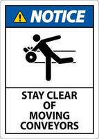 Notice Sign Moving Conveyors Stay Clear vector