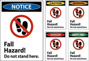 Danger Sign Fall Hazard, Do Not Stand Here On White Background vector