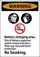 Warning Sign Battery Charging Area, Risk of Battery Explosion or Severe Acid Burn, No Smoking vector