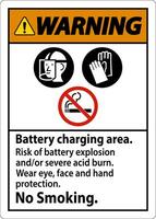 Warning Sign Battery Charging Area, Risk of Battery Explosion or Severe Acid Burn, No Smoking vector