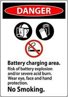 peligro firmar batería cargando área, riesgo de batería explosión o grave ácido quemar, No de fumar vector